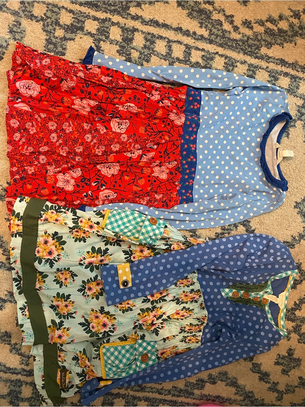 Matilda Jane Girls' Blue Polka Dot & Red Floral Mixed-Print Nightgowns